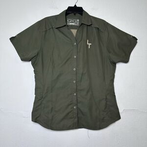 Game Guard Agave Ladies  Large Olive Microfiber Short Sleeve Shirt  LT Inicials